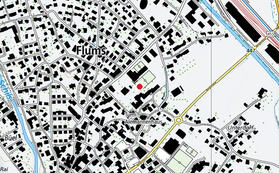Map showing the location of Schule Flums (School)