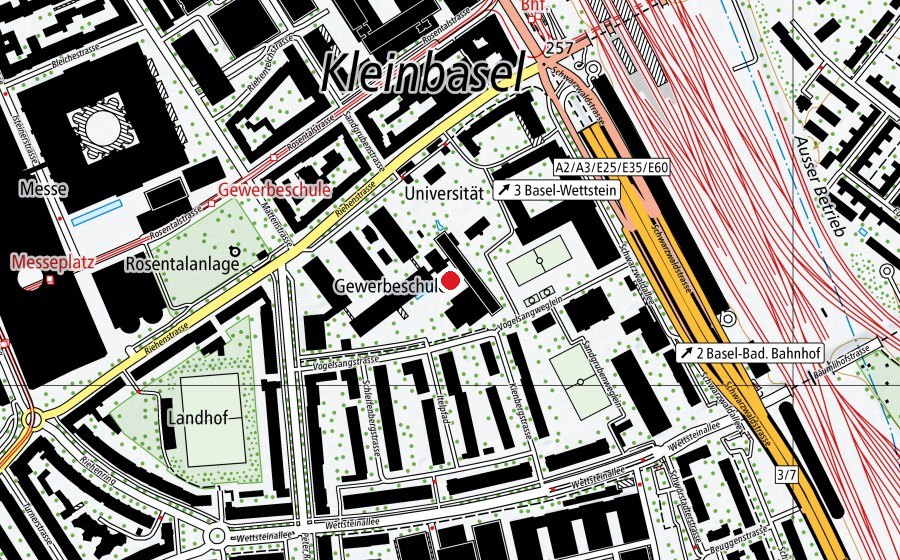 Map showing the location of Schule für Gestaltung (School)