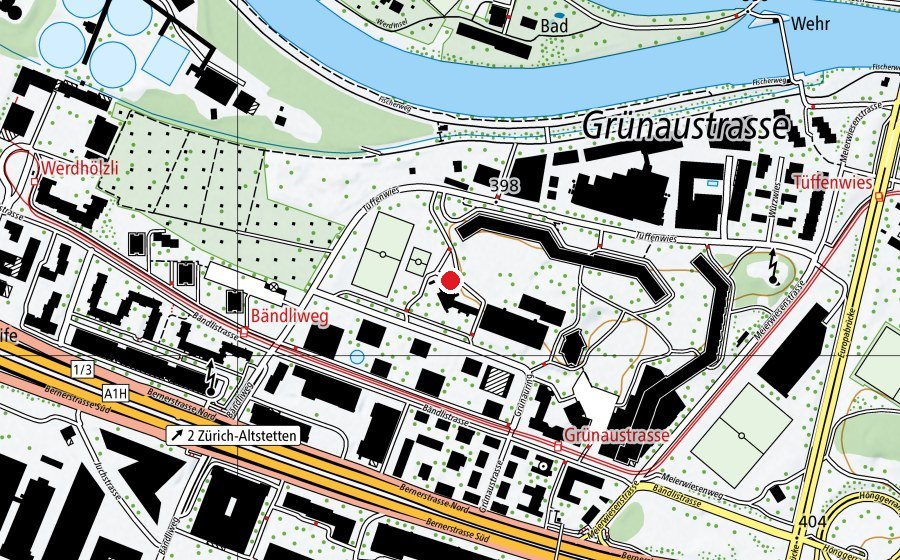 Map showing the location of Schule Grünau (School)