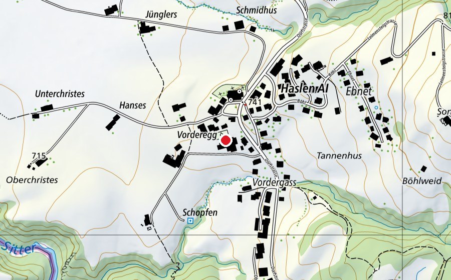 Map showing the location of Schule Haslen (School)