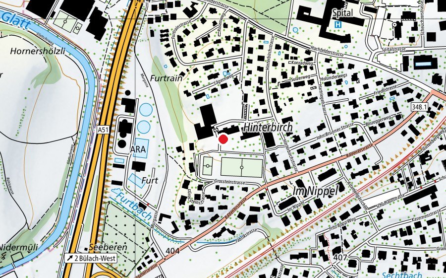Carte indiquant l’emplacement de Schule Hinterbirch (École)