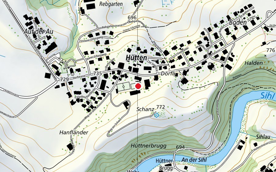 Karte mit dem Standort von Schule Hütten (Schule)