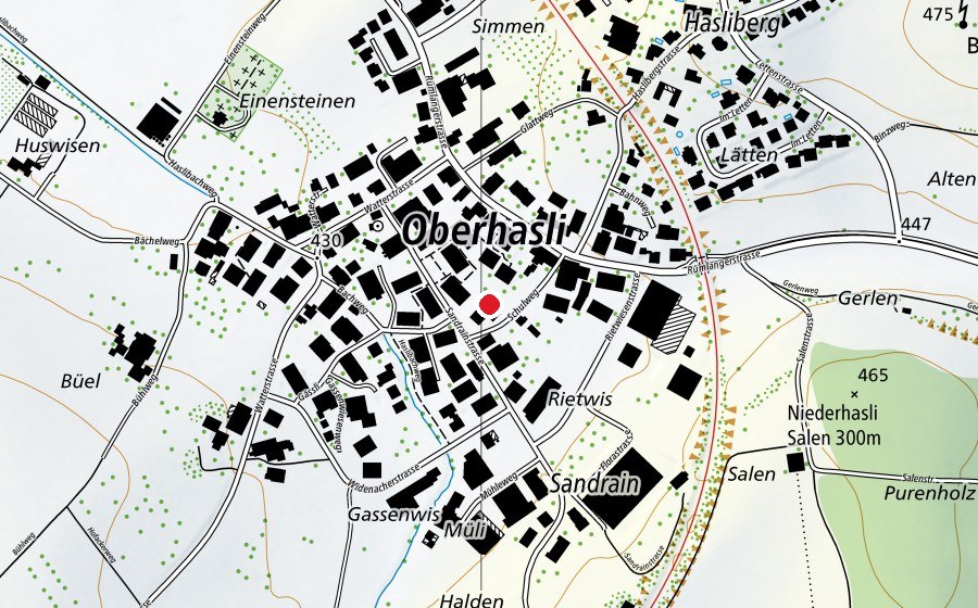 Map showing the location of Schule/Kindergarten Oberhasli (School)
