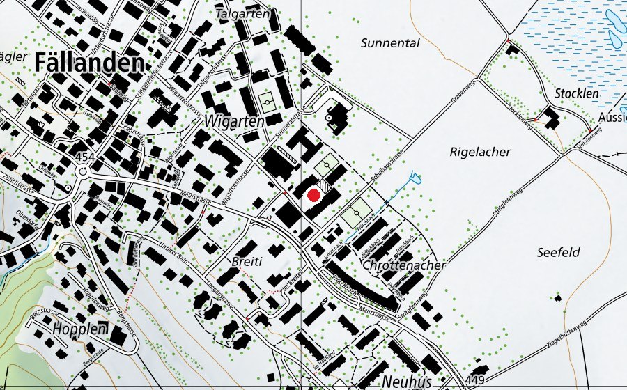 Map showing the location of Schule Lätten (School)
