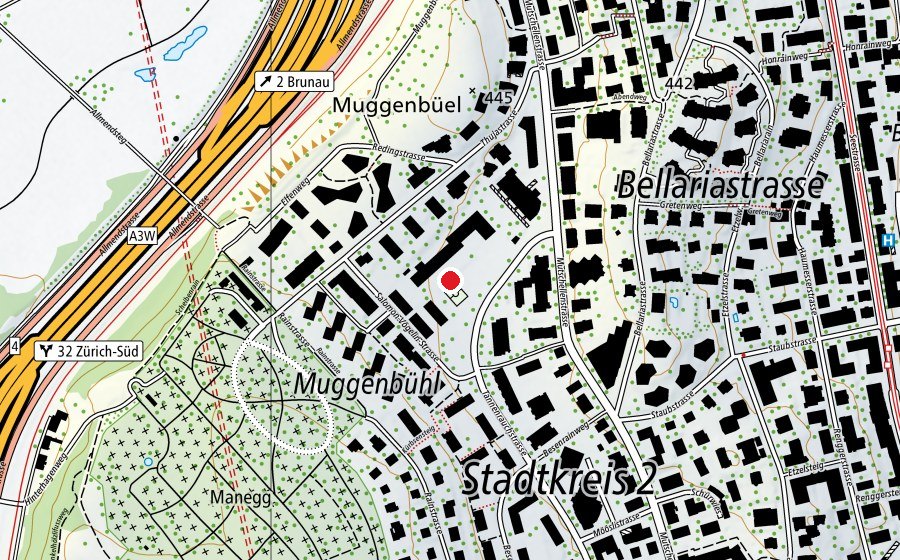 Mappa con la posizione di Schule Manegg (Scuola)