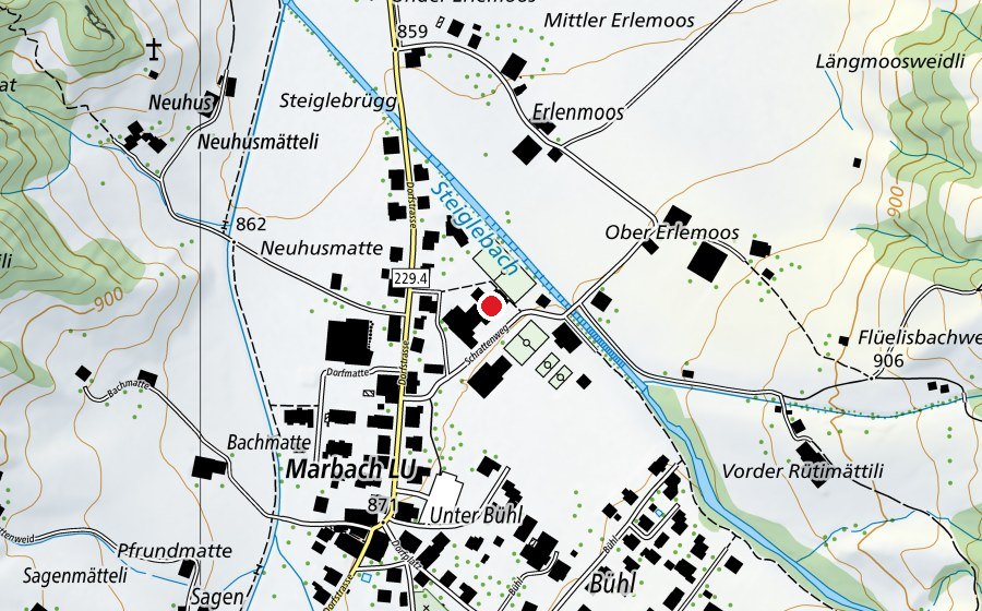 Map showing the location of Schule Marbach (School)