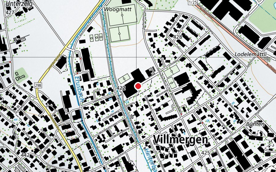 Map showing the location of Schule Mühlematten (School)