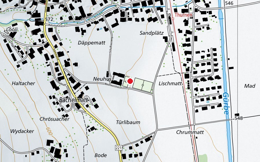 Map showing the location of Schule Mühlethurnen-Lohnstorf (School)