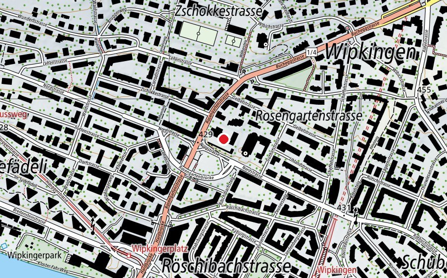 Map showing the location of Schule Nordstrasse (School)