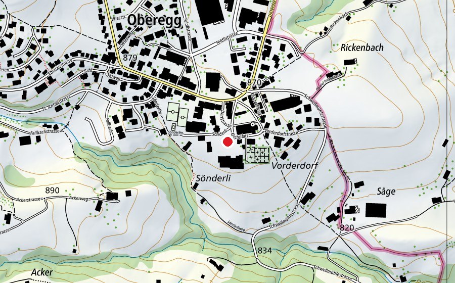 Map showing the location of Schule Oberegg (School)