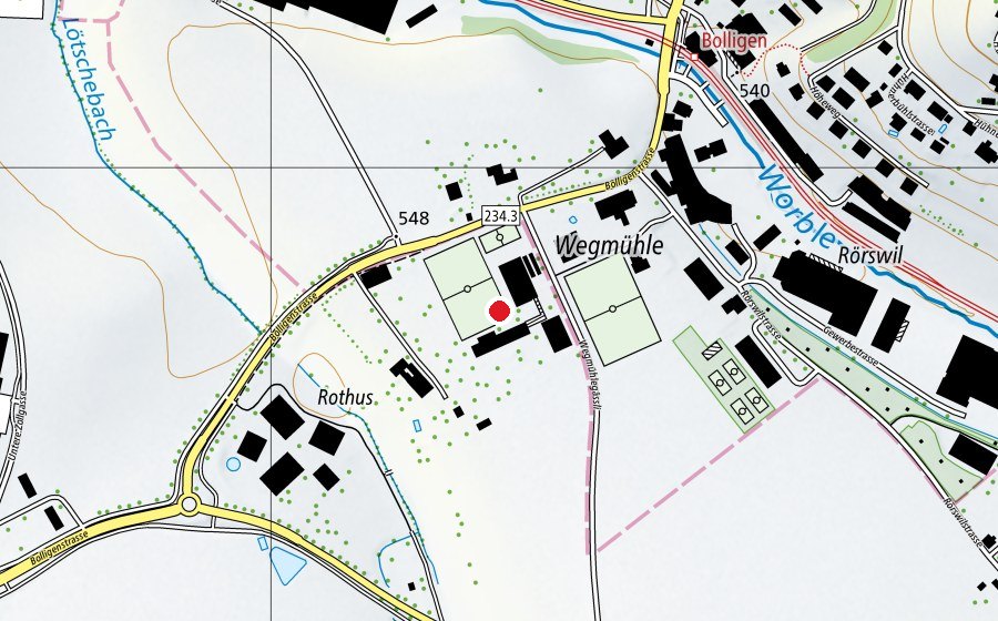 Carte indiquant l’emplacement de Schule Rothus (École)