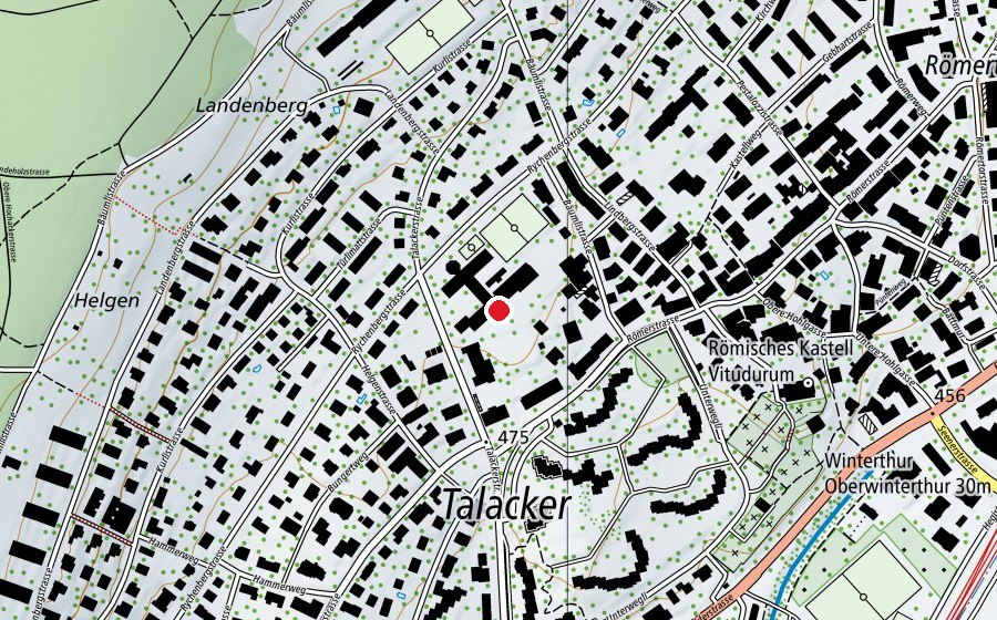 Map showing the location of Schule Rychenberg (School)