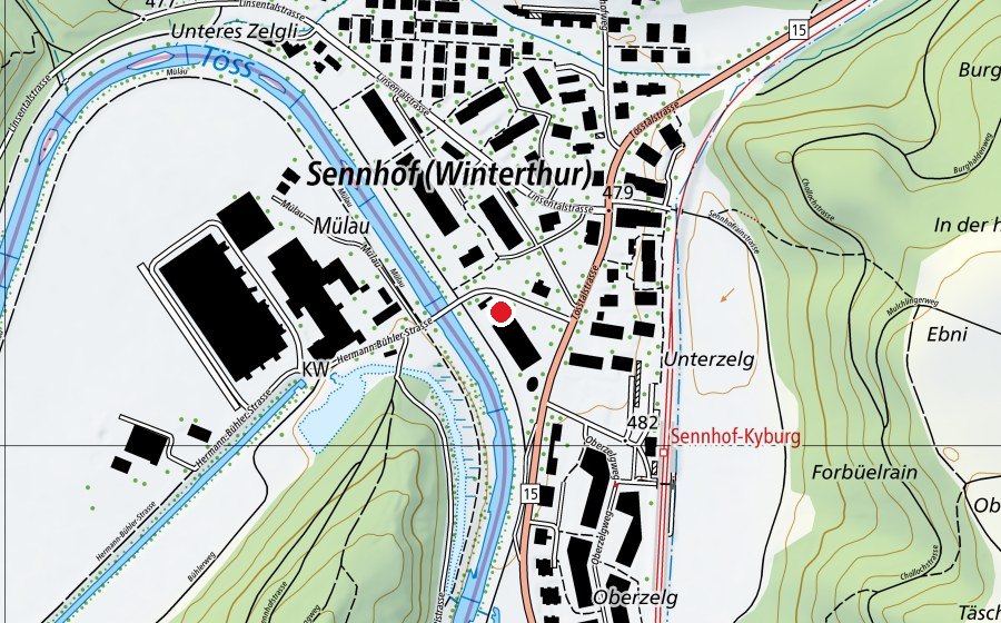 Map showing the location of Schule Sennhof (School)