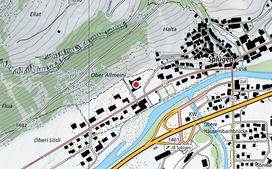 Carte indiquant l’emplacement de Schule Splügen (École)