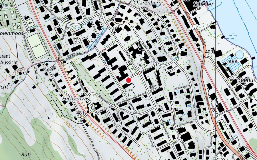 Map showing the location of Schule Tannenbach (School)