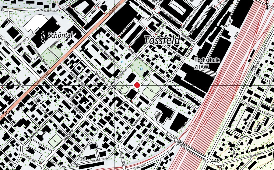 Map showing the location of Schule Tössfeld (School)