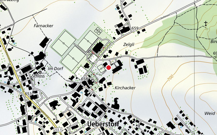 Karte mit dem Standort von Schule Ueberstorf (Schule)