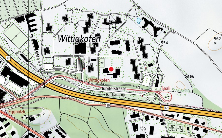 Map showing the location of Schule und Kindergärten Wittigkofen (School)