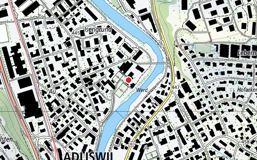 Map showing the location of Schule Werd (School)