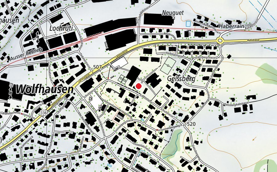 Map showing the location of Schule Wolfhausen (School)