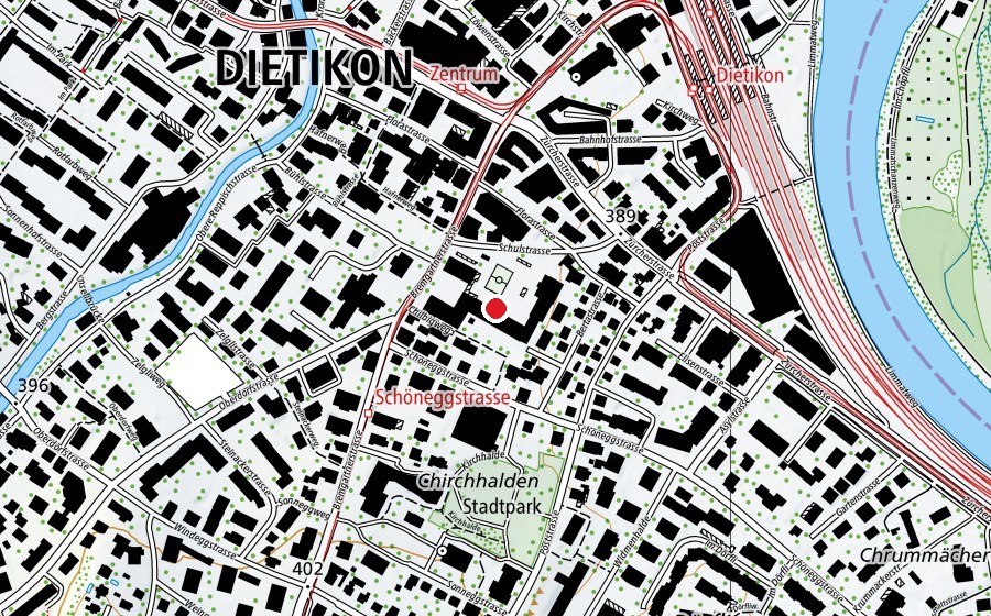 Karte mit dem Standort von Schule Zentral (Schule)