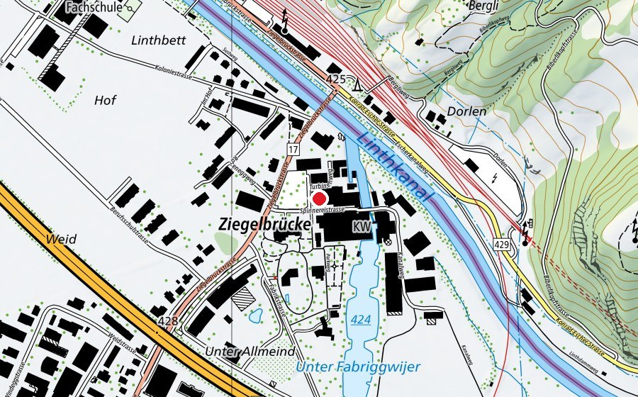 Carte indiquant l’emplacement de Schulfabrik (École)