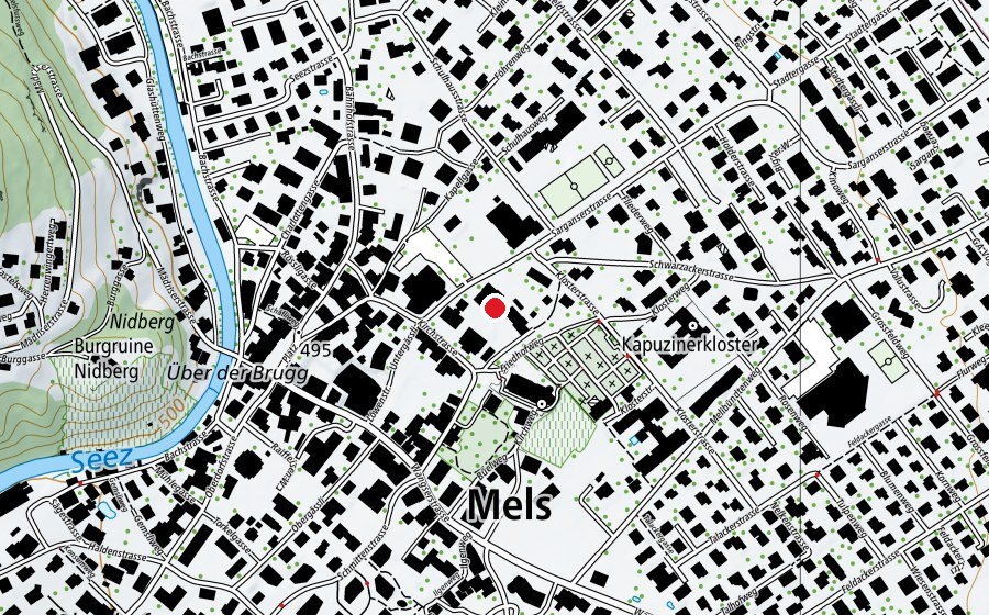 Karte mit dem Standort von Schulgelände Schulhaus Dorf & Kindergarten (Schule)