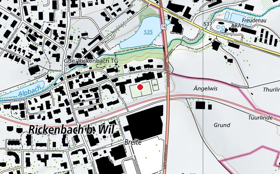 Karte mit dem Standort von Schulgelände Thurlinden (Schule)