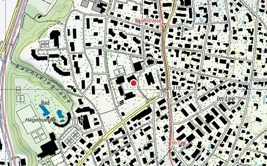 Map showing the location of Schulhäuser Gerenmatte (School)