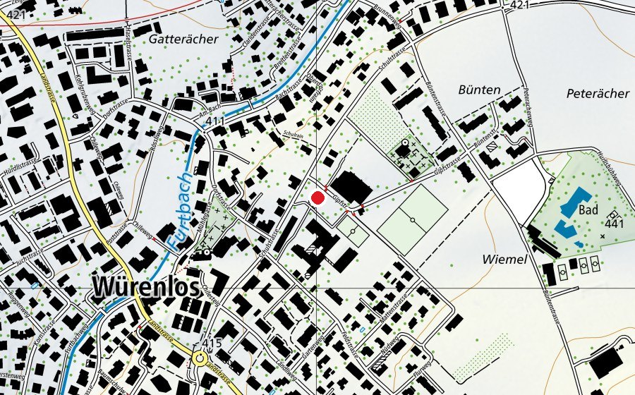 Carte indiquant l’emplacement de Schulhaus 1 (École)