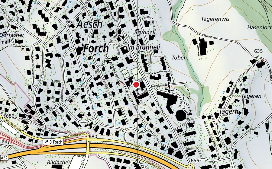 Map showing the location of Schulhaus Aesch (School)