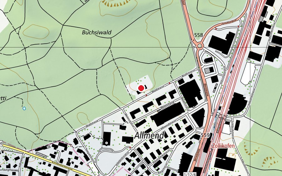 Carte indiquant l’emplacement de Schulhaus Allmend (École)