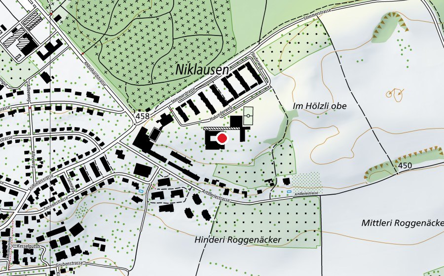 Carte indiquant l’emplacement de Schulhaus Alpenblick Primar- und Oberstufe (École)