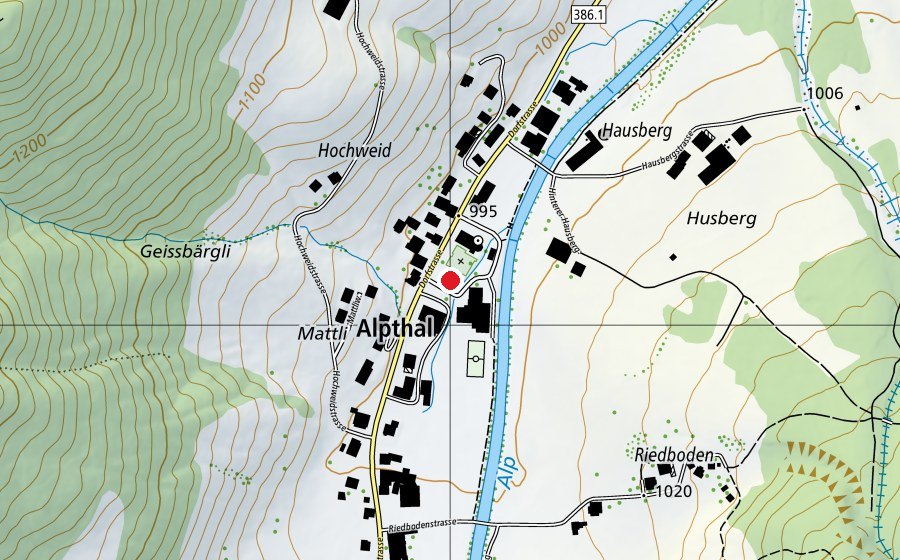Carte indiquant l’emplacement de Schulhaus Alpthal (École)