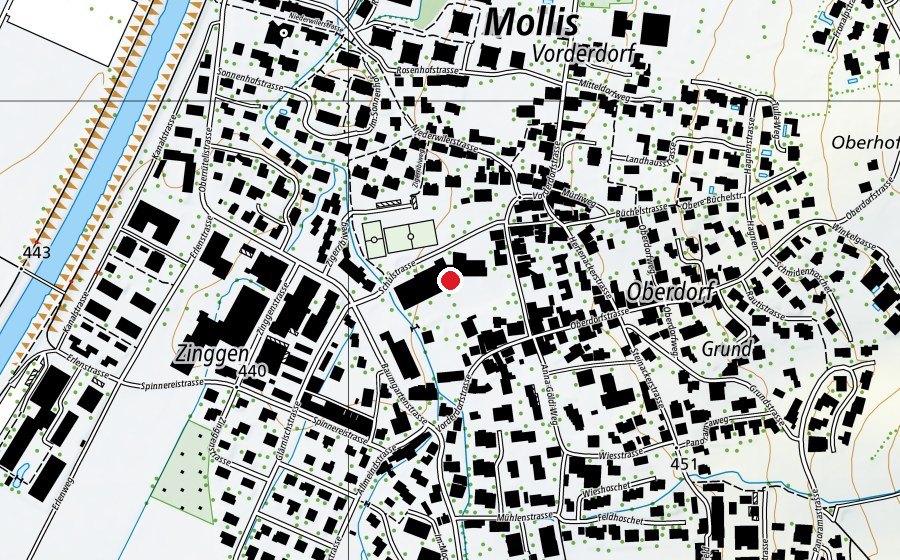 Carte indiquant l’emplacement de Schulhaus am Bach (École)