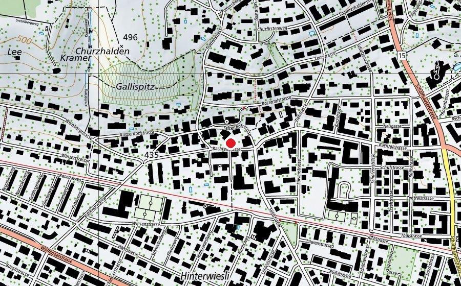 Map showing the location of Schulhaus Bachtelstrasse (School)