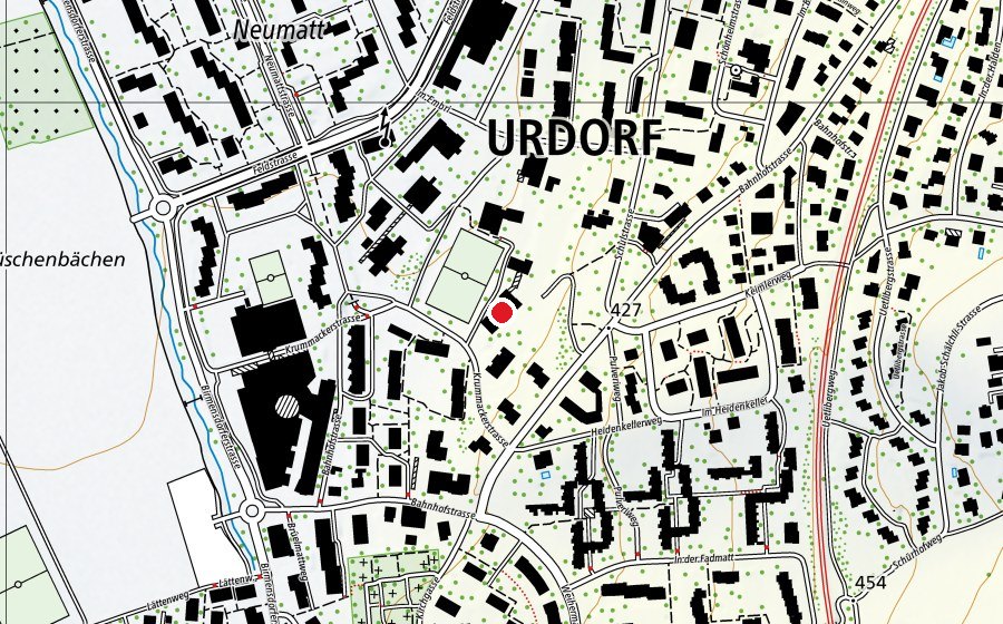 Map showing the location of Schulhaus Bahnhofstrasse (School)