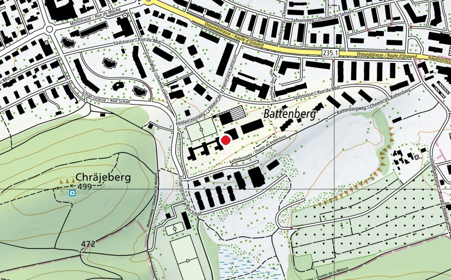 Mappa con la posizione di Schulhaus Battenberg (Scuola)