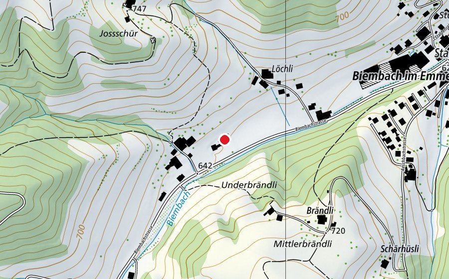 Carte indiquant l’emplacement de Schulhaus Biembach (École)
