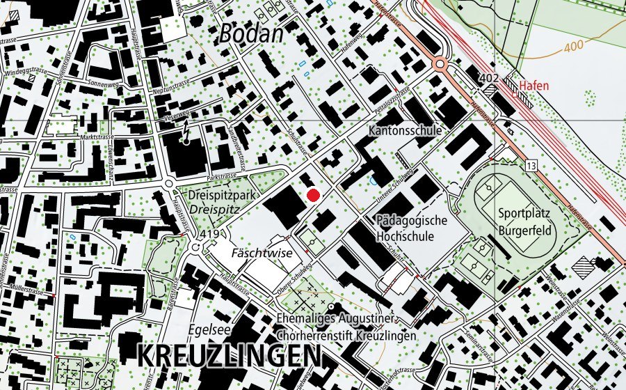 Carte indiquant l’emplacement de Schulhaus Bodan (École)