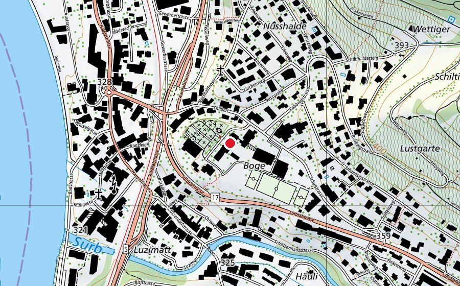 Map showing the location of Schulhaus Boge (School)