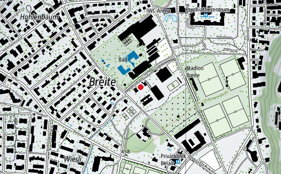 Map showing the location of Schulhaus Breite (School)