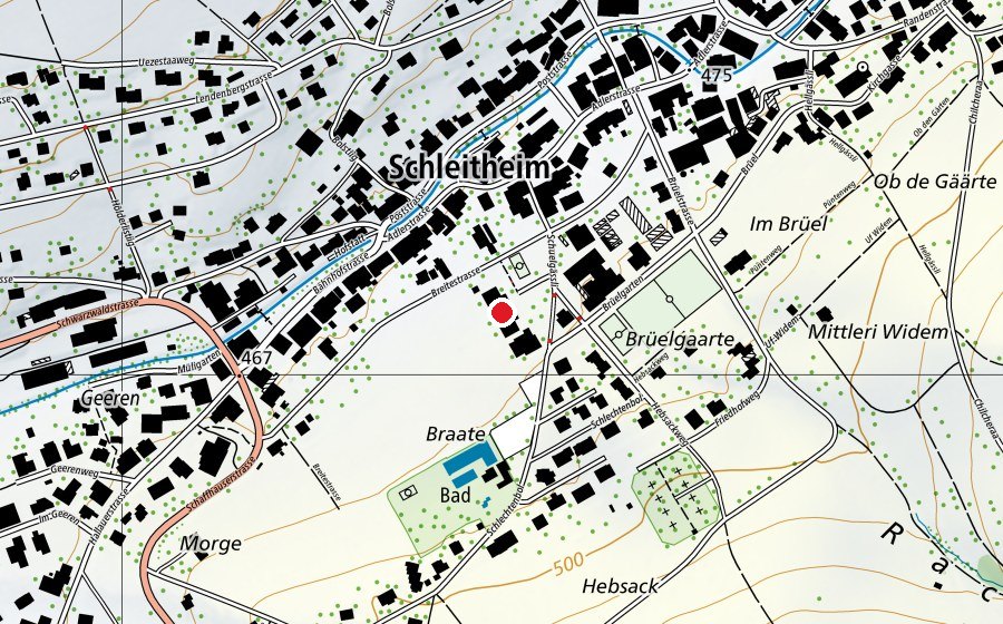Map showing the location of Schulhaus Breite (School)
