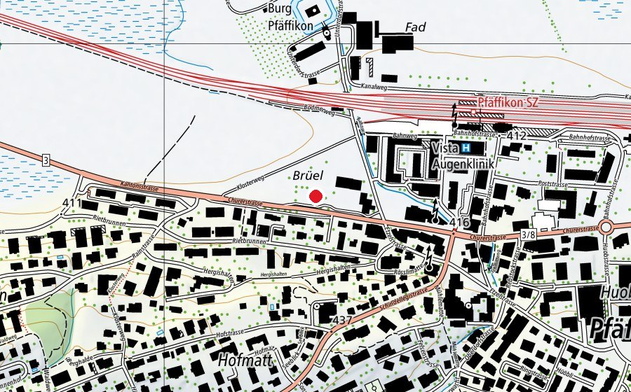 Map showing the location of Schulhaus Brüel (School)