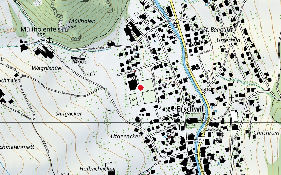Map showing the location of Schulhaus Brühl (School)
