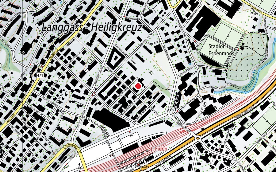 Map showing the location of Schulhaus Buchwald (School)