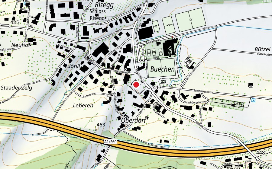 Carte indiquant l’emplacement de Schulhaus Buechen (École)