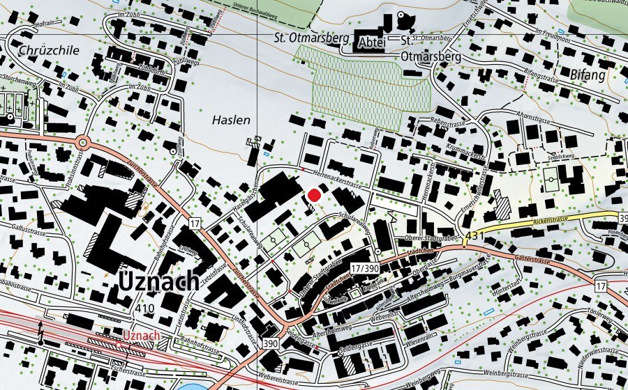 Carte indiquant l’emplacement de Schulhaus Büel (École)