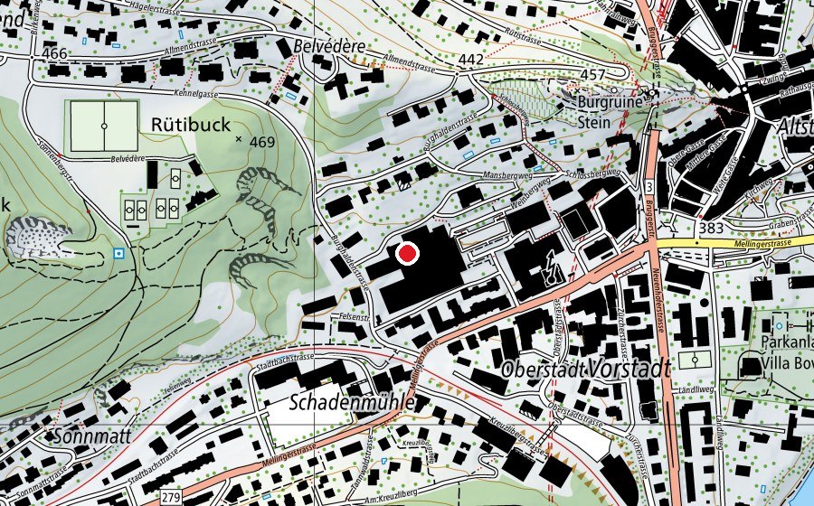 Map showing the location of Schulhaus Burghalde 1 (School)