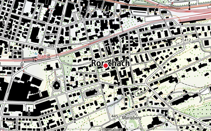 Karte mit dem Standort von Schulhaus Burghalden (Schule)